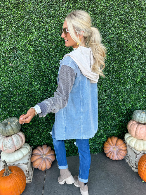 Color Block Washed Corduroy Hoodie