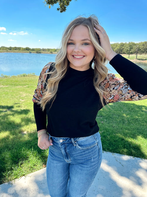 Mixed Media Sleeve Knit Top