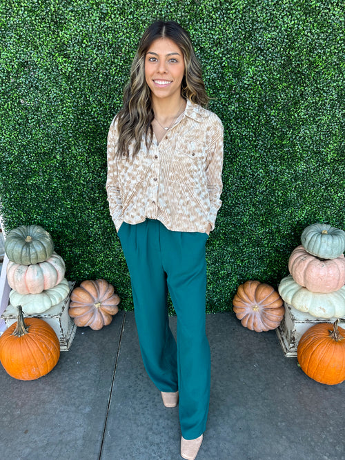 Button Down Front Pocket Velvet Top