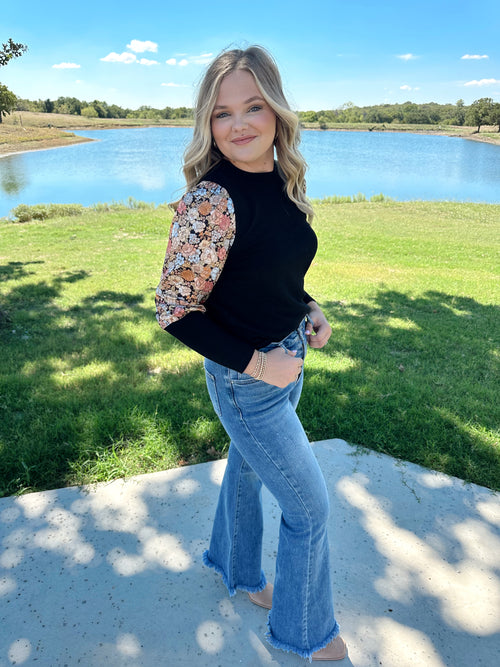 Mixed Media Sleeve Knit Top