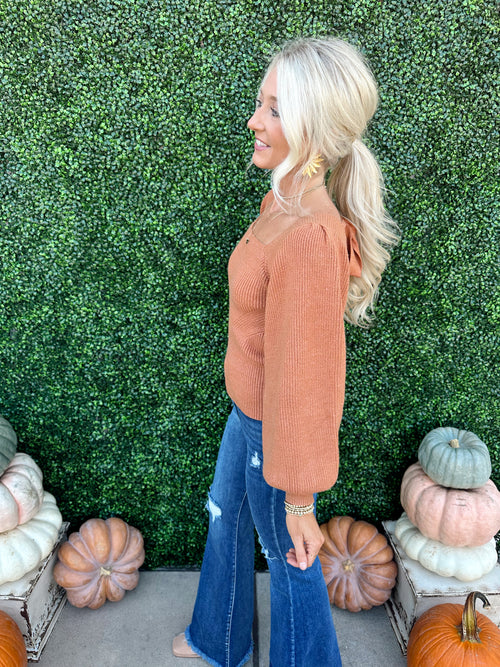 Tie Back Balloon Sleeve Sweater