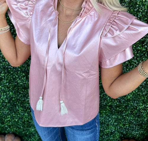 Flutter Sleeve Leather Top