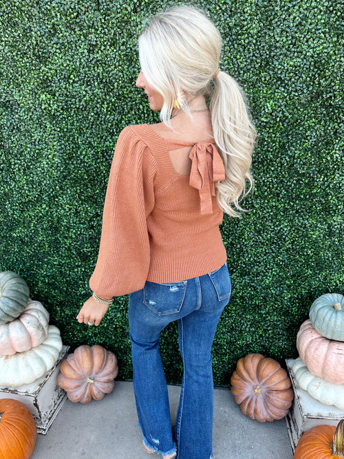 Tie Back Balloon Sleeve Sweater