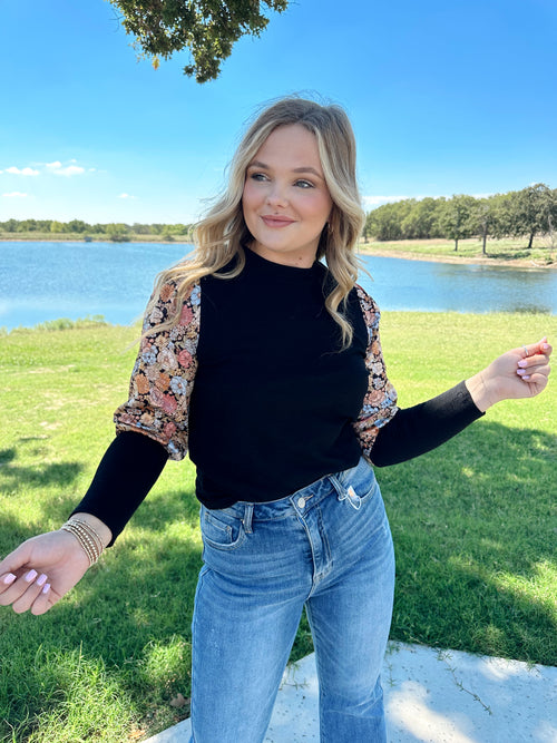 Mixed Media Sleeve Knit Top