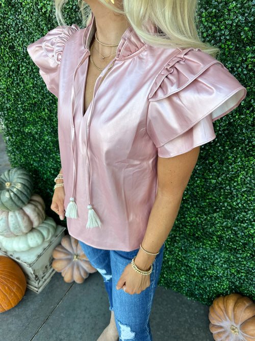 Flutter Sleeve Leather Top