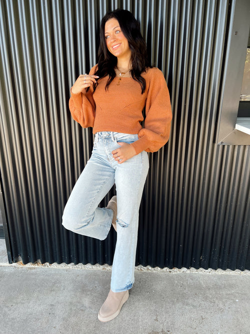 Tie Back Balloon Sleeve Sweater