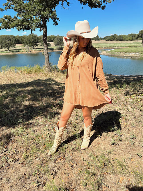 LS Pin Striped Linen Dress