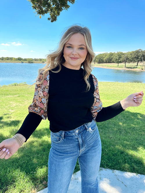Mixed Media Sleeve Knit Top