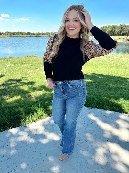Mixed Media Sleeve Knit Top