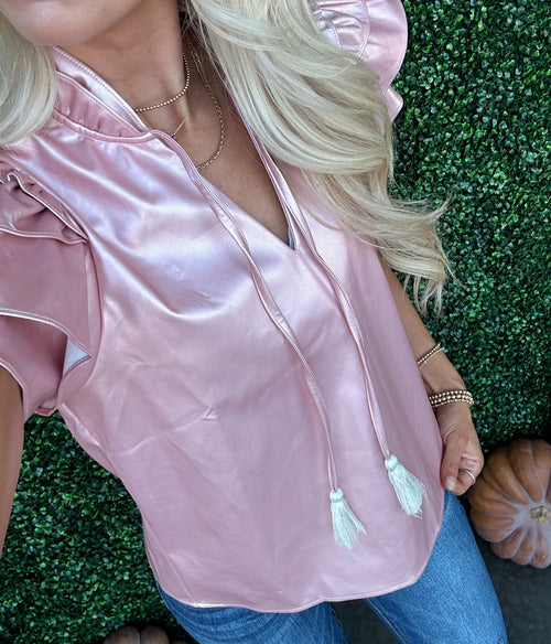 Flutter Sleeve Leather Top
