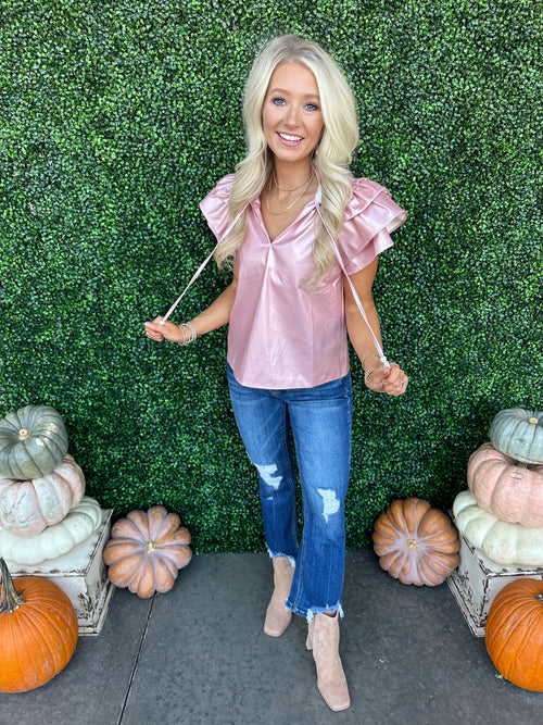 Flutter Sleeve Leather Top