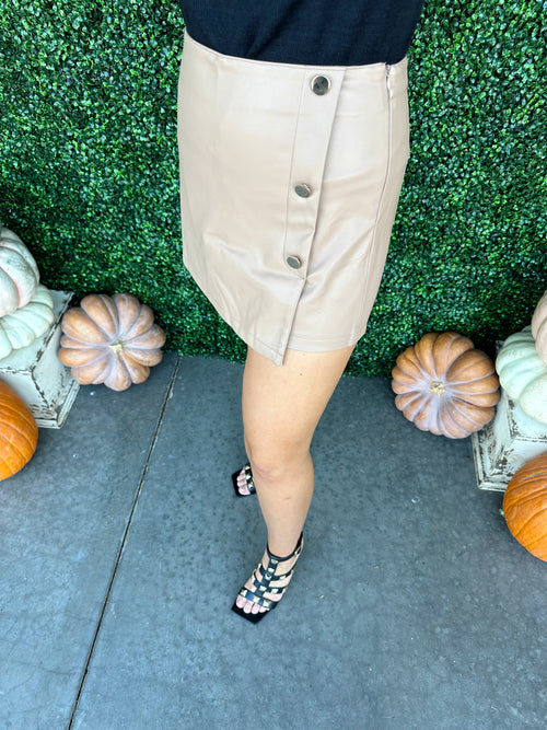 Button Detail Leather Skort