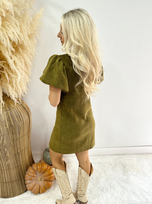 Puff Sleeve Corduroy Dress