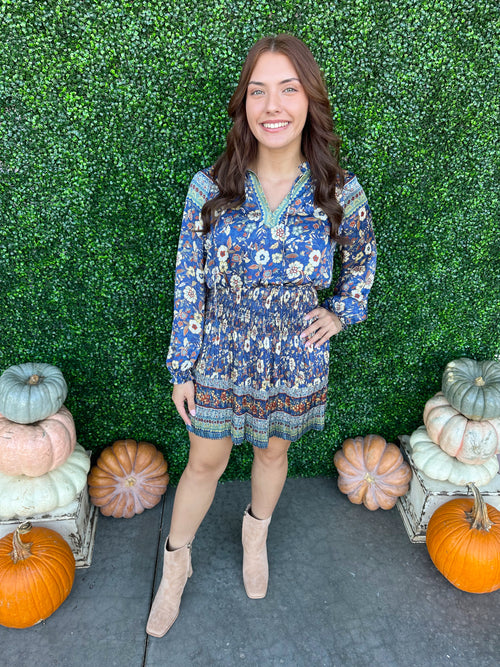 Border Print Mini Dress
