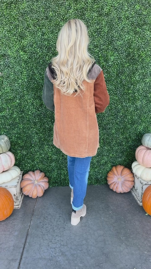 Color Block Washed Corduroy Hoodie