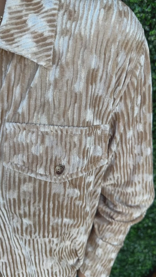 Button Down Front Pocket Velvet Top