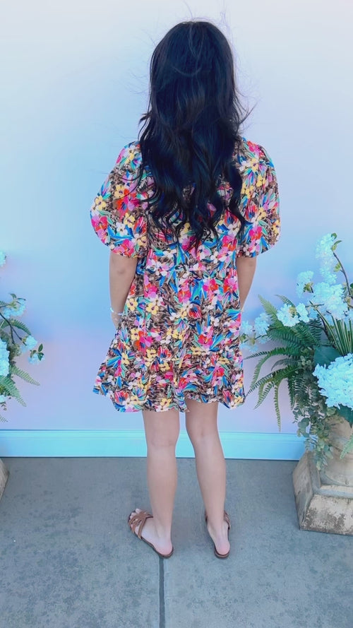 Puff Sleeve Multi Color Floral Dress