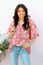 Rouched V-Neck Puff Sleeve Top