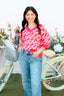 Patterned Puff Sleeve V-Neck Sweater
