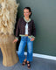 Brown/Green Contrast Hem Cardigan