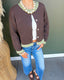Brown/Green Contrast Hem Cardigan