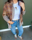 Mocha Plaid Mix Print Button Up