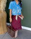 Satin Scalloped Lace Trim Midi Skirt