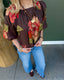 Brown Floral Print Bubble Hem Top