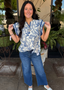 Ruffle Sleeve Contrast Stitch Top