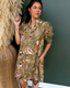 Patterned Puff Sleeve Mini Dress