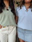 Pinstripe V-Neck Collared Top