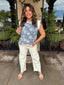 Ribbed Band Embroidered Knit Top