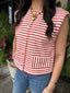 Stripe Button Top with Pocket Detail