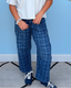 Med Wash Plaid Barrel Jean