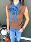 Knit Top w/ Denim Neck Tie