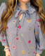 Floral Embroidered Ruffle Collar Blouse