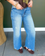 HR Distressed Hem Wide Leg Jean