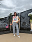 Navy Gingham Barrel Jean