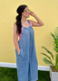 Washed Denim Wide Leg Overalls