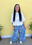 Flower Print Washed Chambray Comfy Pant