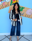 Patch Pocket Ruched Stripe Blazer