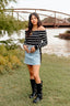 Off The Shoulder Fold Over Striped Top