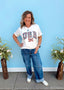 Checkered USA White Tee w/ Bow