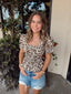 Leopard Balloon Sleeve Bow Top