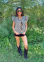 Ruffle Shoulder Stripe Denim Vest