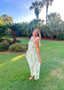 Floral Border Shoulder Tie Midi Dress
