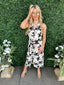 Black Floral Collared V-neck Dress