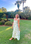 Floral Border Shoulder Tie Midi Dress