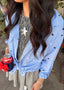Blue Stripe Collared Button Up Shirt w/ Star Embroidery