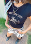 Western Print Short Sleeve Crop